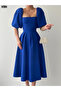 Women S Red Midi Dress with Balloon Sleeves and A-Line Hem - Elegant and Chic Design - 2