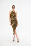 Shiny Bronze Party Dress Asymmetrical Cutout Glop Support