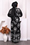 Black Patterned Half Button Viscon Dress - 4