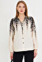 Women's Black-Beige Patterned Shirt with Elastic Sleeves ARM-25Y001014 - 2