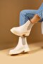 Women's Cream Poly Sole Elastic Daily Comfortable Fit Warm Lined Boots - 2