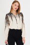 Women's Black-Beige Patterned Shirt with Elastic Sleeves ARM-25Y001014