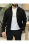 Men's Seasonal Cotton Regular Fit Stand-Up Collar Black Coat with Buttons