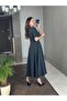 Anthracite Crew Neck Short Sleeve Back Zipper Segmented Women's Midiboy Dress - 4