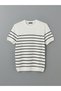 Ecru Crew Neck Short Sleeve Striped Men's Knitwear Sweater - 5