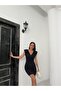 V-Neck Padded Short Sleeve Front and Shoulder Gathered Mini Length Crepe Dress - 2