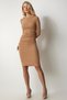 Shirring Detailed Ribbed Knitted Dress Camel Lub0087 - 4