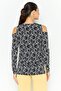 Women Round Neck Cold Shoulder Allover Print Blouse, Black/white - 3