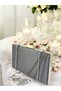 Platinum Color Satin Cross Platinum Crystal Stone Women's Evening Dress Bag Wedding Engagement Graduation - 7