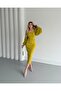Women's Imported Scuba Fabric Collar Stone Embroidered Sleeves Pleated Sleeve Button Detailed Lined Design Dress - 2