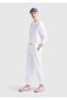 Women's White 100% Cotton Cuffed Elastic Waist Regular Fit Sweatpants - 5