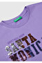 Girl's Purple Front Sequin Embroidered Printed T-Shirt - 3