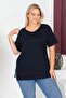 Plus Size New Season Comfort Model Crew Neck Short Sleeve Combed Cotton Slit Tunic T-Shirt - 4