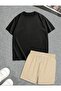 Beige Black Back Faith over Printed Shorts T-Shirt Set - 2