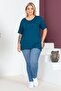 Plus Size New Season Comfort Model Crew Neck Short Sleeve Combed Cotton Slit Tunic T-Shirt - 2