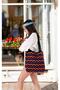 Women's Jacquard Patterned Knitwear Knit Casual Hand & Shoulder Bag Chax808 Black-Orange