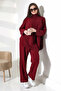 Turtleneck Batwing Sleeve Striped Detail Poncho Sweater Ankle-Length Straight Leg Pants Knit Two-Piece Set - 8