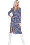 Women's Blue White Floral Patterned Midi Viscose Shirt Dress