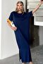 Women's Crew Neck Side Slit Detailed Midi Length Comfortable Fit Short Sleeve Dress - 2