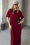 Women's Crew Neck Side Slit Detailed Midi Length Comfortable Fit Short Sleeve Dress - 5