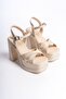 Women's Keyli Cream Leather Cross Strap (12 cm) Platform Heeled Shoes - 4