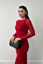 Tulle Fabric Ruched Detail Pencil Dress - Red - 4