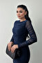 Tulle Fabric Drawstring Detailed Pencil Dress - Dark Blue - 4