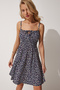 Floral Strap Summer Mini Knitted Dress Dark Navy Blue Lff0029 - 3