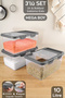 3-Piece Sliding Lid Pulses Storage 10 Lt Gray Locked Food Sugar Flour Container