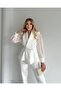 Women's Imported Fabric Pleated Pearl Embroidered Sleeve Button Detailed Lined Special Design Top and Bottom Set - 3