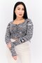 Women Tie Neck Long Sleeve Space Dye Crop Top, Grey