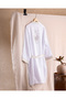 Cherina 100% Cotton Women's Muslin Bathrobe - White/Beige - 2