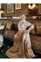 Women's Patterned Long Satin Crepe Dress - 3