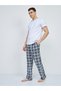 Men's Patterned Pocketed Elastic Waist Pajama Bottoms White - 5