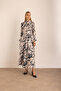 Patterned Dress with Drape Collar - 4