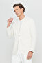 Men's Ecru 360 All-Way Stretch Cotton Flexible Slim Fit Slim Fit Mono Collar Dobby Blazer Jacket - 3