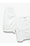 Gimped Poplin Balloon Sleeve Lace Detailed Crop Blouse - 5
