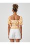 Gipe Detailed Balloon Sleeve Square Neck Crop Blouse - 4