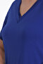10963 Cobalt Blue Tulle Detail Crepe Knitted Bluz - 5