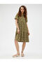 Midi Length Floral Print Flounce Dress - Crew Neck - 3