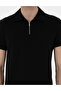 Black Slim Fit Zippered Polo Collar T-Shirt 50302586-Vr046 - 6