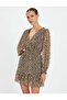 Chiffon Dress Leopard Pattern Balloon Sleeve V-Neck