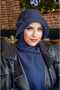 Vintage Scarf Hat with Dark Blue Accessories - 3
