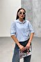 Blue embroidered linen shirt with sleeve