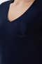 Women's Navy Blue V-Neck Basic T-Shirt 50300828-Vr033 - 7