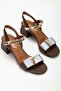 Women's Genuine Leather Ankle Strap Thick Heeled Sandals Brown - 2