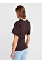31585 100% Cotton Drape Detailed T-Shirt-Dark Brown - 2