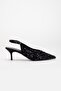 Women's Short Heeled Evening Dress Shoes Black Sequined Mesh Open Heel - 3