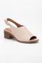 Women's Genuine Leather Ankle Strap Sandals with Buckle Detail - Beige - 4