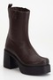 Women's Genuine Leather Thick-Soled Heeled Boots - Brown - 4